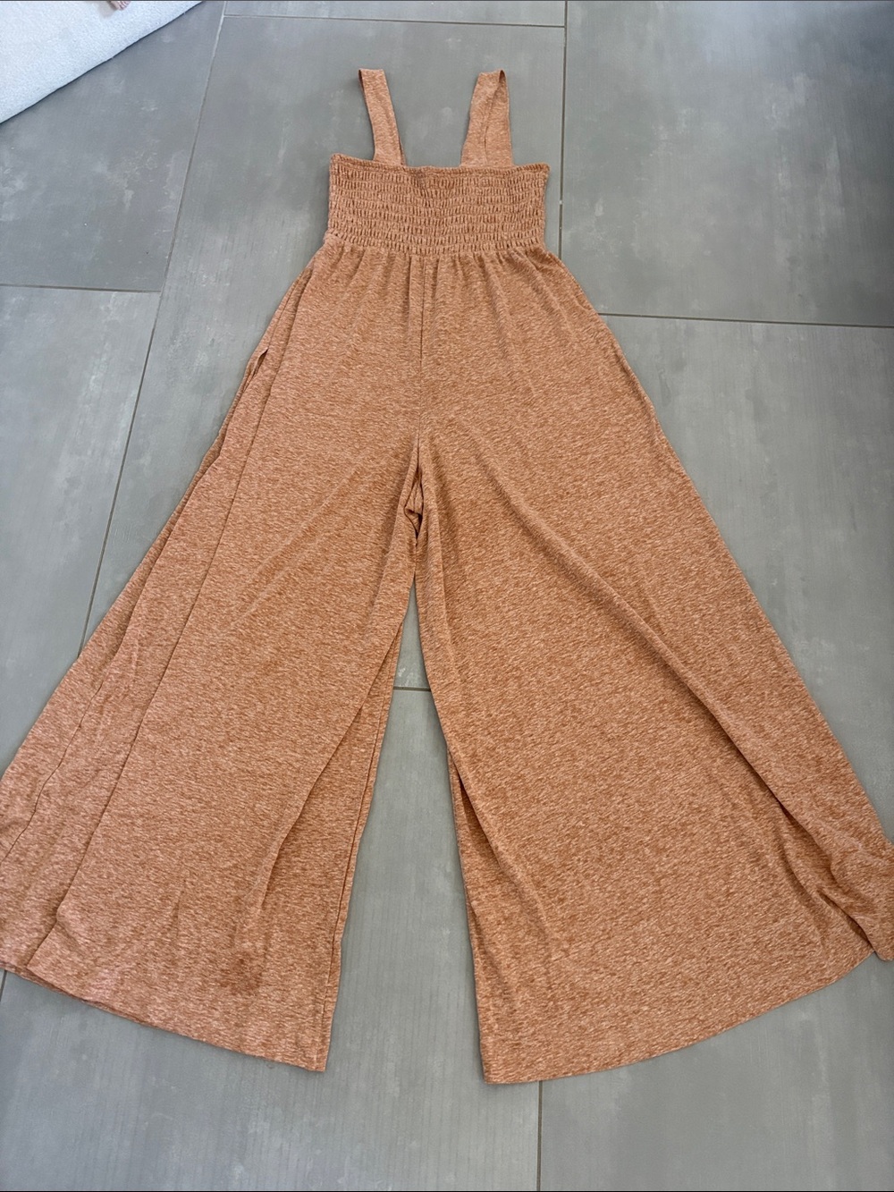 Free People Smocked Wide-Leg Jumpsuit in Rust Brown - Picture 2 of 3